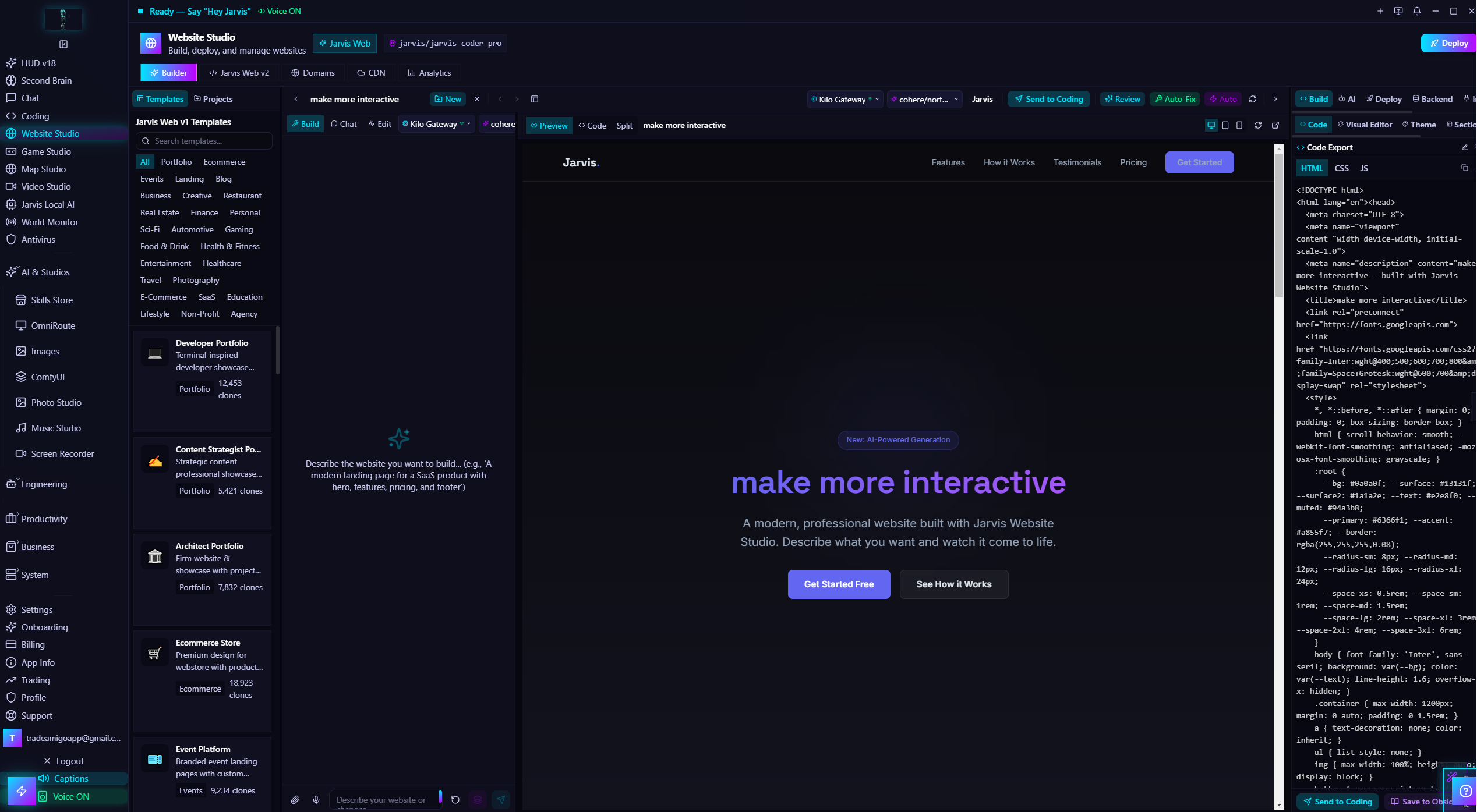 Jarvis AI Assistant — Website Studio: Build websites with AI assistance.